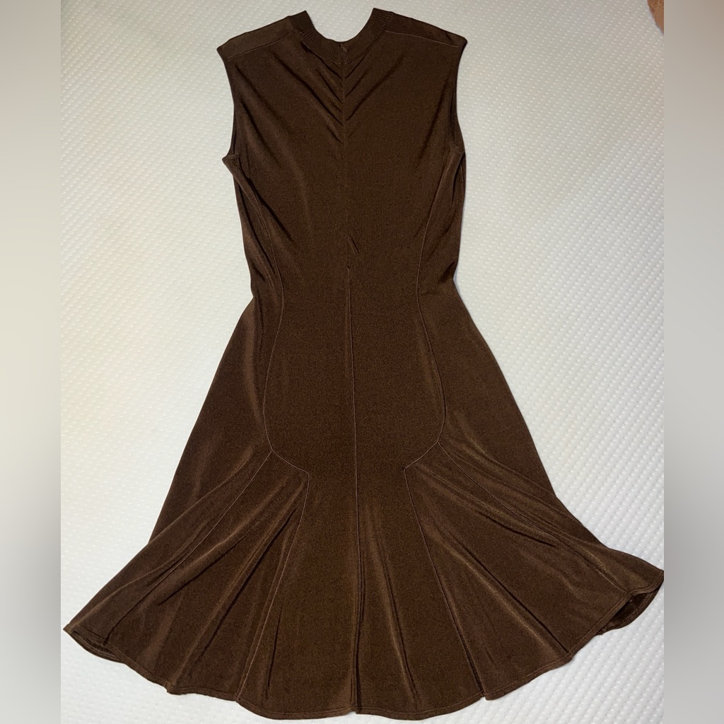 Alaa Vintage Brown Sleeveless Stretch Dress Small Round Neckline